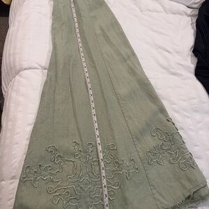Soft Surroundings Green Embroidered Maxi Skirt A-Line Casual